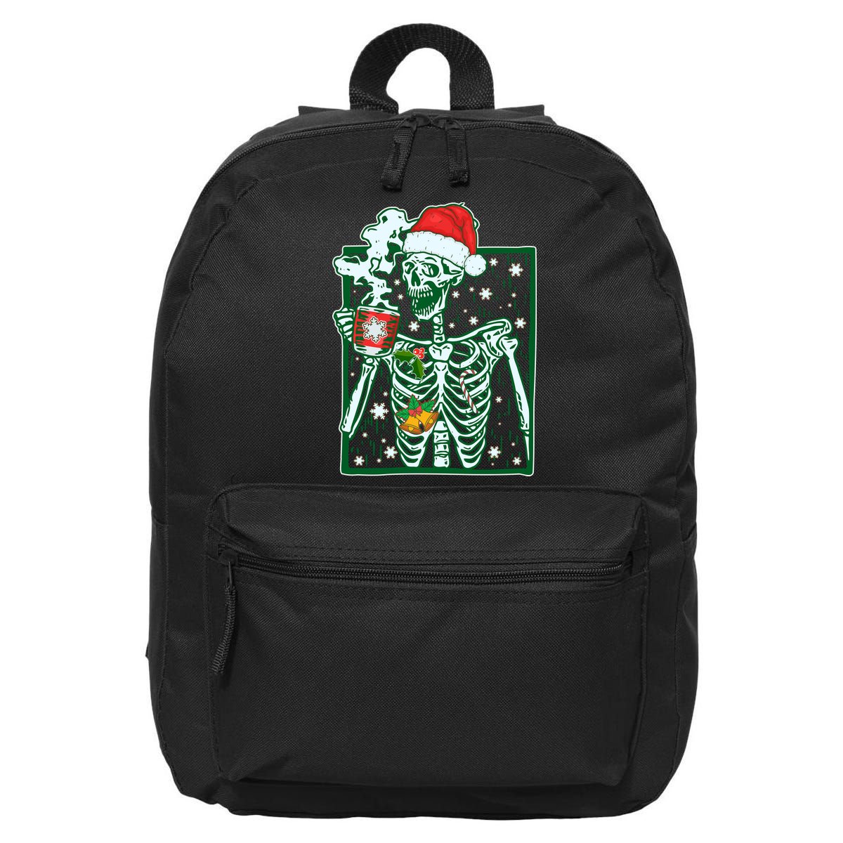Funny Christmas Skeleton Enjoying Hot Chocolate Coffee 16 in Basic Backpack