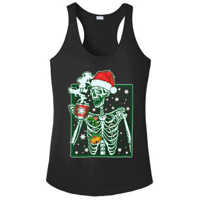 Funny Christmas Skeleton Enjoying Hot Chocolate Coffee Ladies PosiCharge Competitor Racerback Tank