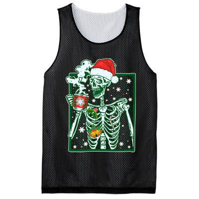 Funny Christmas Skeleton Enjoying Hot Chocolate Coffee Mesh Reversible Basketball Jersey Tank