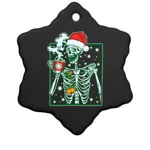 Funny Christmas Skeleton Enjoying Hot Chocolate Coffee Ceramic Star Ornament