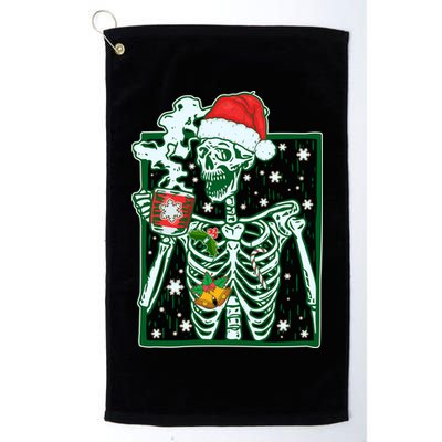Funny Christmas Skeleton Enjoying Hot Chocolate Coffee Golf Towel