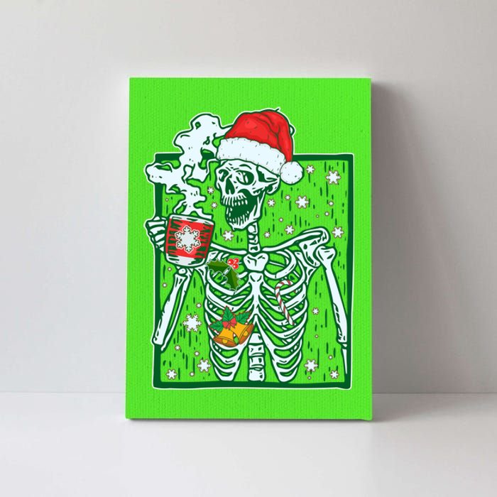 Funny Christmas Skeleton Enjoying Hot Chocolate Coffee Canvas