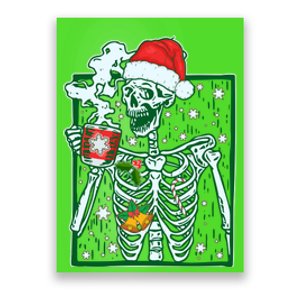 Funny Christmas Skeleton Enjoying Hot Chocolate Coffee Poster