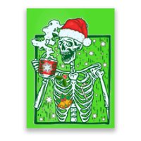 Funny Christmas Skeleton Enjoying Hot Chocolate Coffee Poster