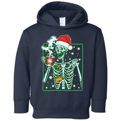 Funny Christmas Skeleton Enjoying Hot Chocolate Coffee Toddler Hoodie