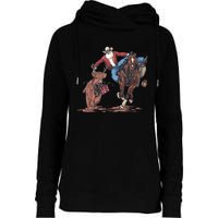 Funny Cowboy Santa Bulldogging Christmas Western Cowboy Xmas Womens Funnel Neck Pullover Hood