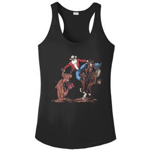 Funny Cowboy Santa Bulldogging Christmas Western Cowboy Xmas Ladies PosiCharge Competitor Racerback Tank