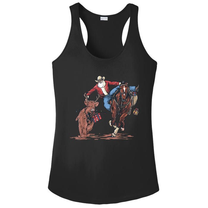 Funny Cowboy Santa Bulldogging Christmas Western Cowboy Xmas Ladies PosiCharge Competitor Racerback Tank