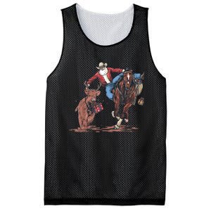 Funny Cowboy Santa Bulldogging Christmas Western Cowboy Xmas Mesh Reversible Basketball Jersey Tank