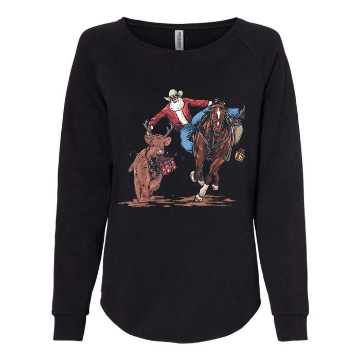 Funny Cowboy Santa Bulldogging Christmas Western Cowboy Xmas Womens California Wash Sweatshirt