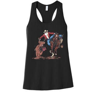 Funny Cowboy Santa Bulldogging Christmas Western Cowboy Xmas Women's Racerback Tank