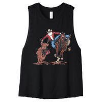 Funny Cowboy Santa Bulldogging Christmas Western Cowboy Xmas Women's Racerback Cropped Tank