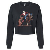 Funny Cowboy Santa Bulldogging Christmas Western Cowboy Xmas Cropped Pullover Crew