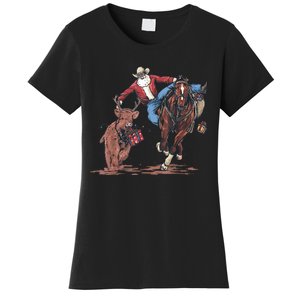 Funny Cowboy Santa Bulldogging Christmas Western Cowboy Xmas Women's T-Shirt