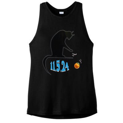 Funny Cat Swatting Orange Off Table On Election Day Ladies PosiCharge Tri-Blend Wicking Tank