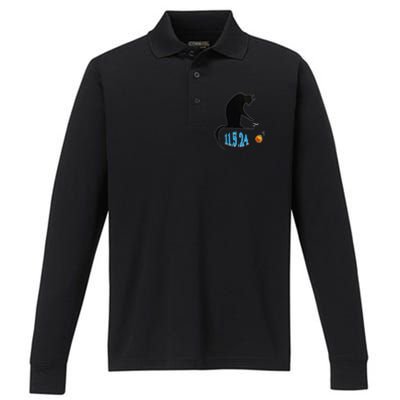 Funny Cat Swatting Orange Off Table On Election Day Performance Long Sleeve Polo