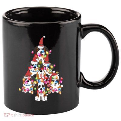 Funny Cute St Bernard Dog Christmas Tree Puppy Lover Gift 11oz C Handle Ceramic Mug