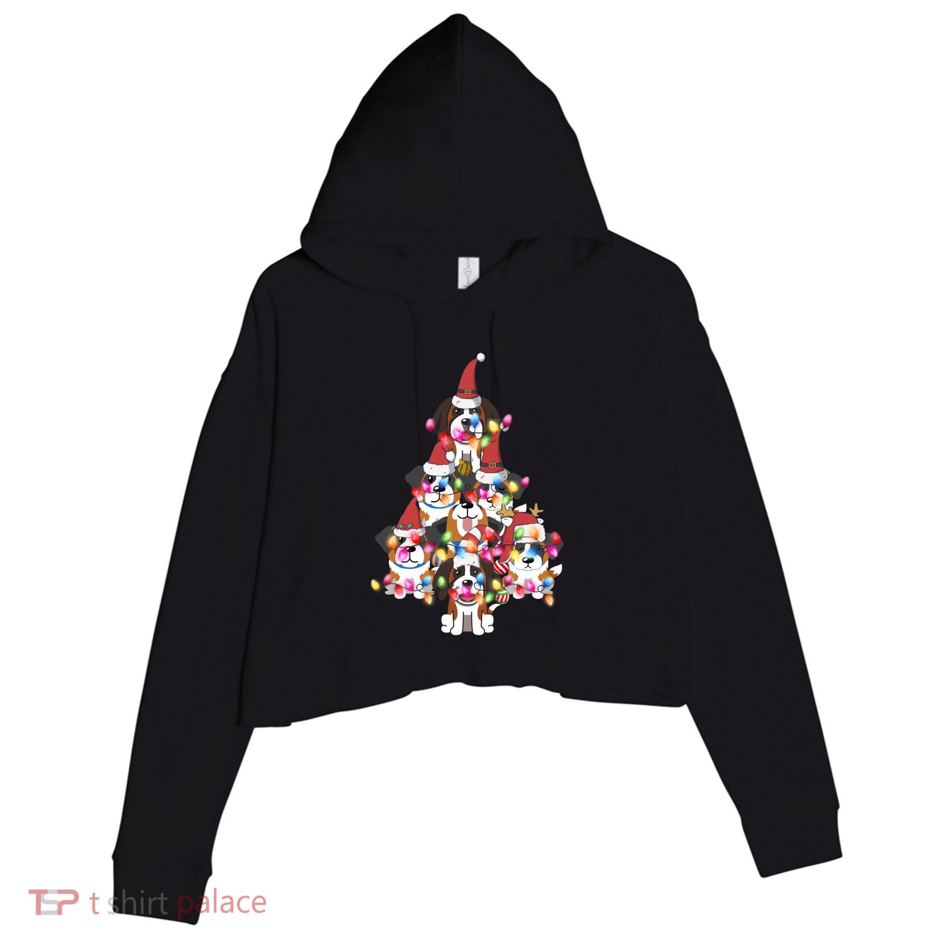 Funny Cute St Bernard Dog Christmas Tree Puppy Lover Gift Crop Fleece Hoodie