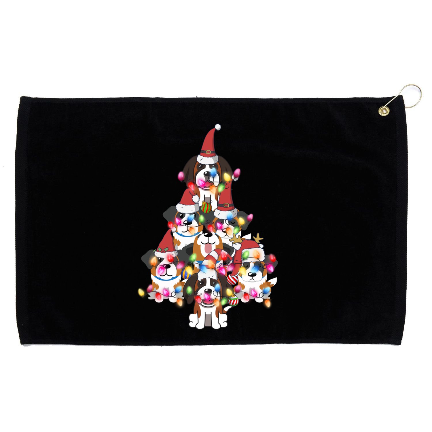 Funny Cute St Bernard Dog Christmas Tree Puppy Lover Gift Grommeted Golf Towel