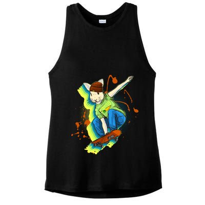 Funny Cool Skateboarding Easter Rabbit Bunny Ladies PosiCharge Tri-Blend Wicking Tank