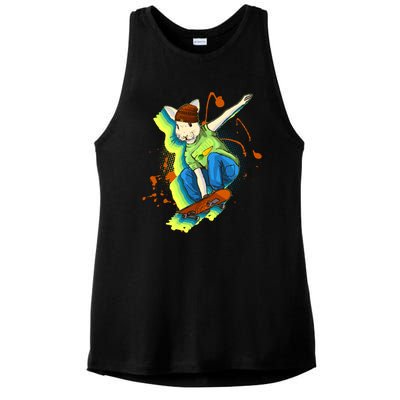 Funny Cool Skateboarding Easter Rabbit Bunny Ladies PosiCharge Tri-Blend Wicking Tank