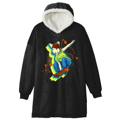 Funny Cool Skateboarding Easter Rabbit Bunny Hooded Wearable Blanket