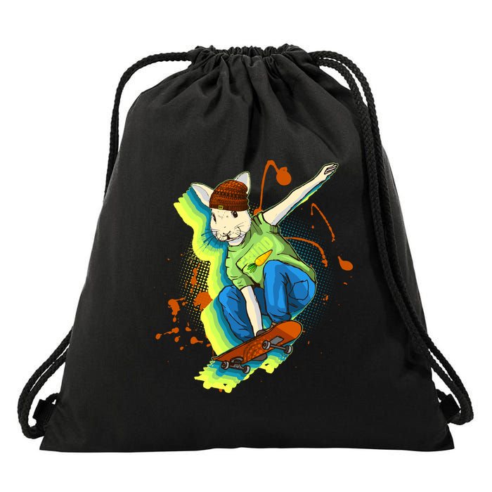 Funny Cool Skateboarding Easter Rabbit Bunny Drawstring Bag