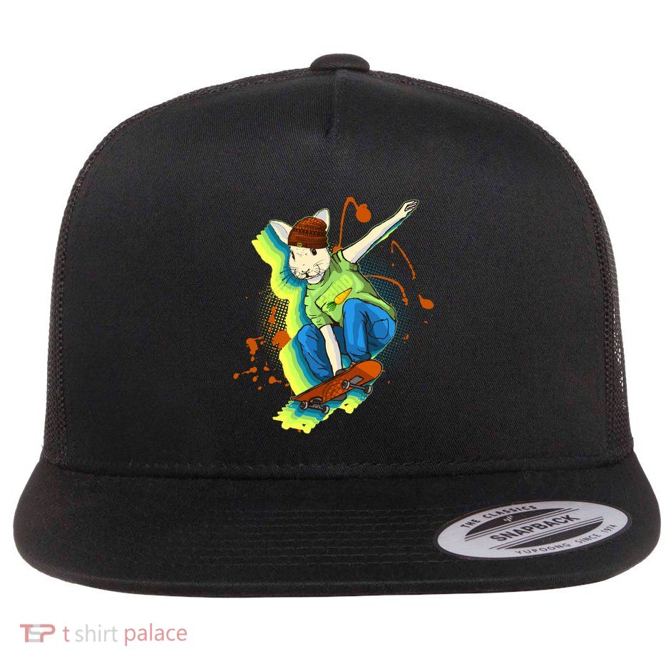 Funny Cool Skateboarding Easter Rabbit Bunny Flatbill Hat