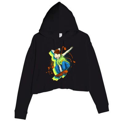 Funny Cool Skateboarding Easter Rabbit Bunny Crop Fleece Hoodie