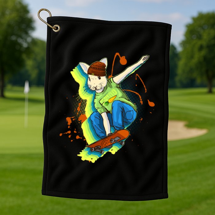 Funny Cool Skateboarding Easter Rabbit Bunny Golf Towel
