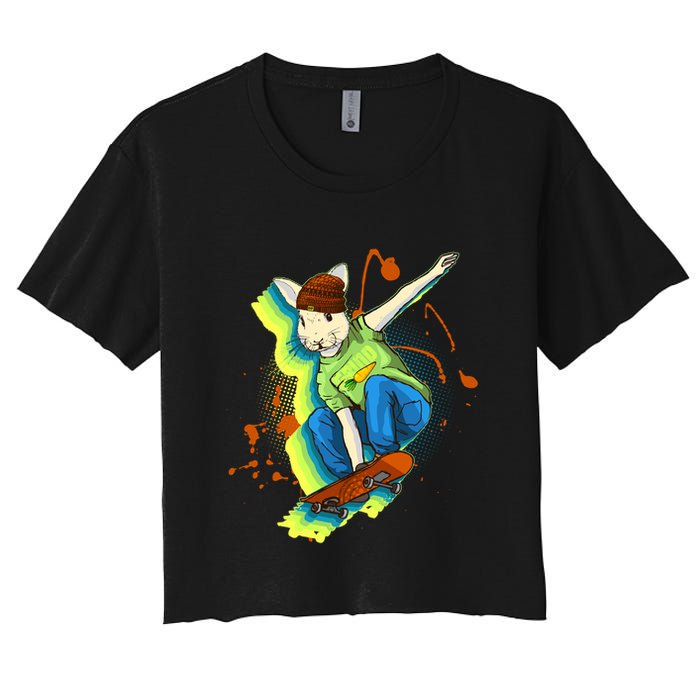 Funny Cool Skateboarding Easter Rabbit Bunny Women's Crop Top Tee