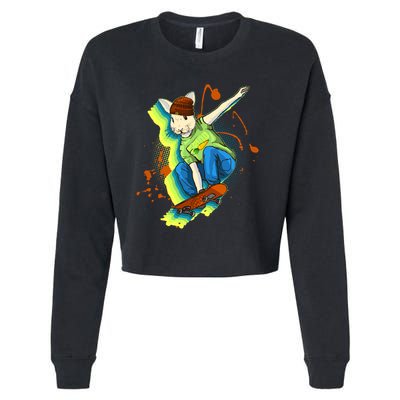 Funny Cool Skateboarding Easter Rabbit Bunny Cropped Pullover Crew