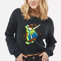 Funny Cool Skateboarding Easter Rabbit Bunny Cropped Pullover Crew
