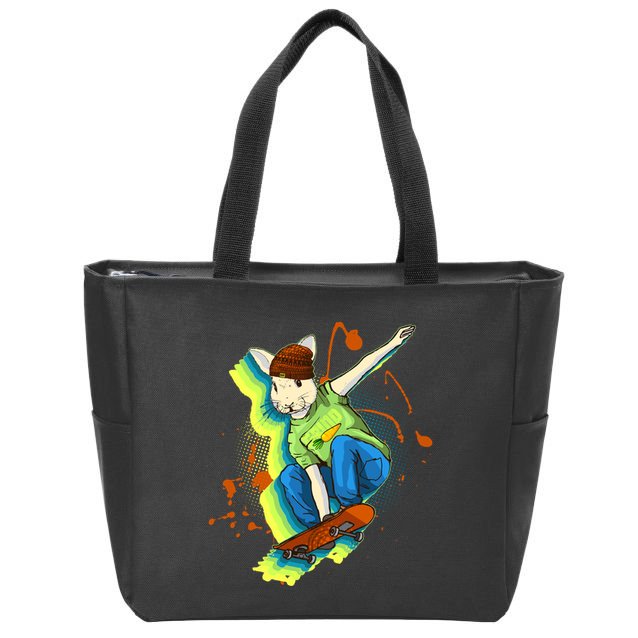 Funny Cool Skateboarding Easter Rabbit Bunny Zip Tote Bag