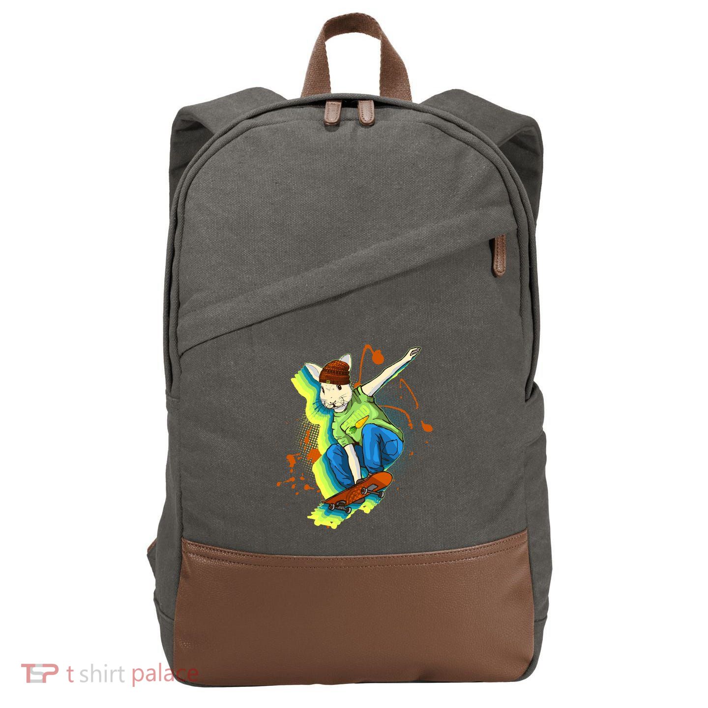 Funny Cool Skateboarding Easter Rabbit Bunny Cotton Canvas Backpack