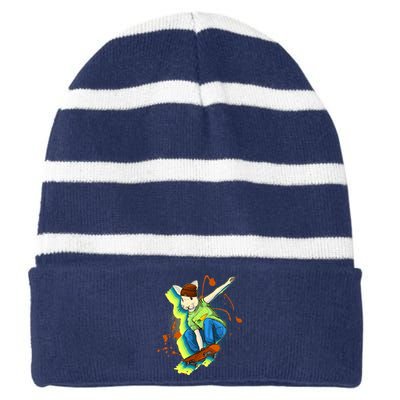 Funny Cool Skateboarding Easter Rabbit Bunny Striped Beanie with Solid Band