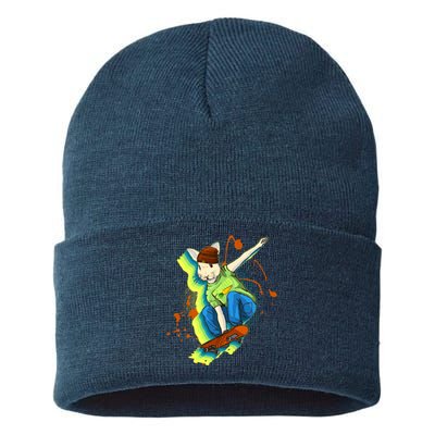 Funny Cool Skateboarding Easter Rabbit Bunny Sustainable Knit Beanie