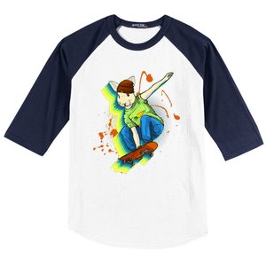 Funny Cool Skateboarding Easter Rabbit Bunny Baseball Sleeve Shirt