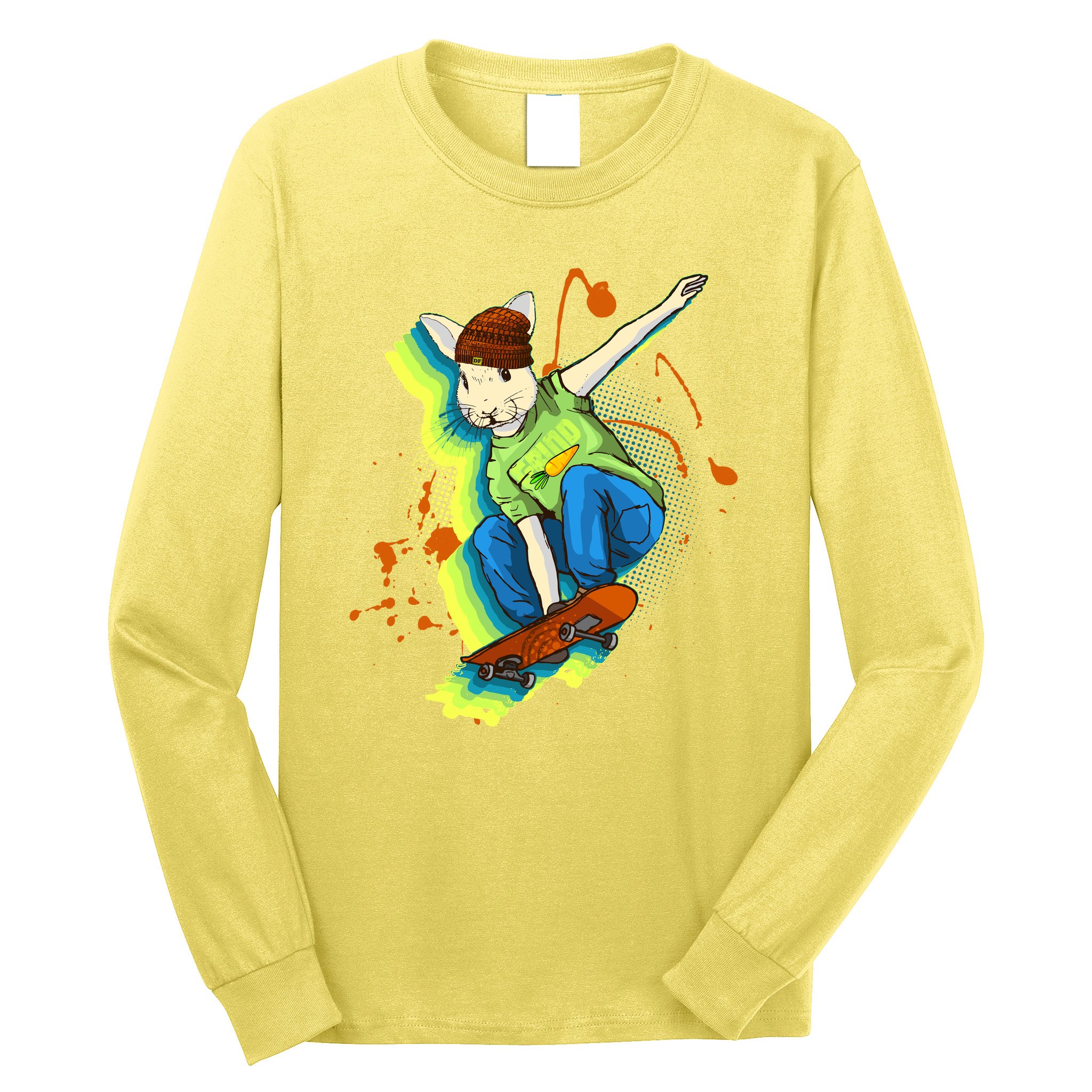 Funny Cool Skateboarding Easter Rabbit Bunny Long Sleeve Shirt