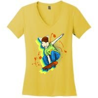 Funny Cool Skateboarding Easter Rabbit Bunny Women's V-Neck T-Shirt