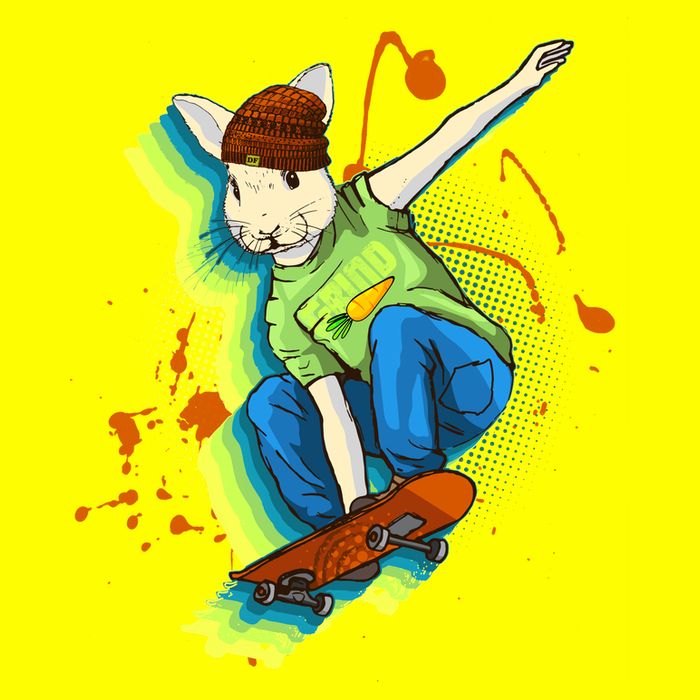 Funny Cool Skateboarding Easter Rabbit Bunny Women's V-Neck T-Shirt