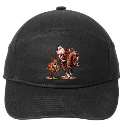 Funny Cow Santa Bulldogging Christmas Cow Western Xmas Gift 7-Panel Snapback Hat