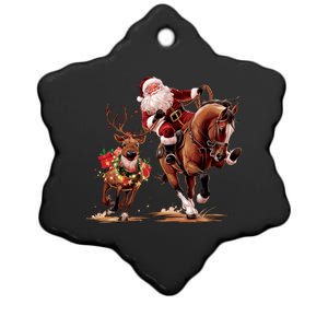 Funny Cow Santa Bulldogging Christmas Cow Western Xmas Gift Ceramic Star Ornament