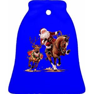 Funny Cow Santa Bulldogging Christmas Cow Western Xmas Gift Ceramic Bell Ornament