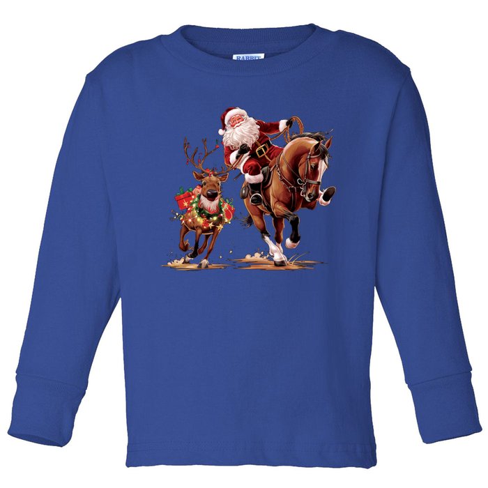 Funny Cow Santa Bulldogging Christmas Cow Western Xmas Gift Toddler Long Sleeve Shirt