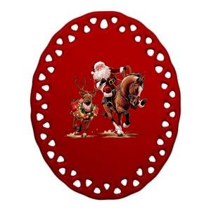 Funny Cow Santa Bulldogging Christmas Cow Western Xmas Gift Ceramic Oval Ornament