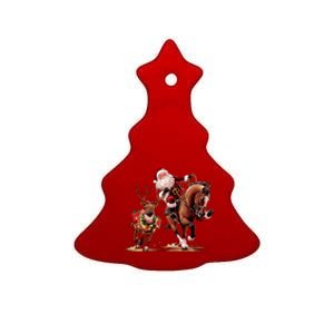 Funny Cow Santa Bulldogging Christmas Cow Western Xmas Gift Ceramic Tree Ornament