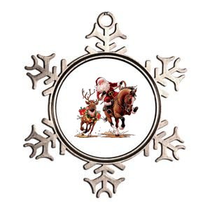 Funny Cow Santa Bulldogging Christmas Cow Western Xmas Gift Metallic Star Ornament