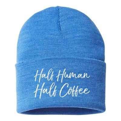 Funny Coffee Saying Cute Half Hu Half Coffee Gift Sustainable Knit Beanie