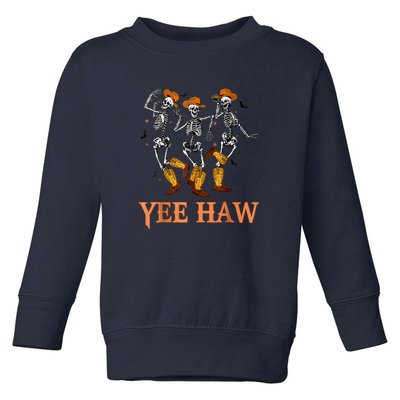 Funny Cowboy Skeleton Dancing Yeehaw Western Halloween Toddler Sweatshirt